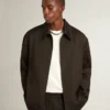 Veste zippée pour homme en gabardine de laine noire