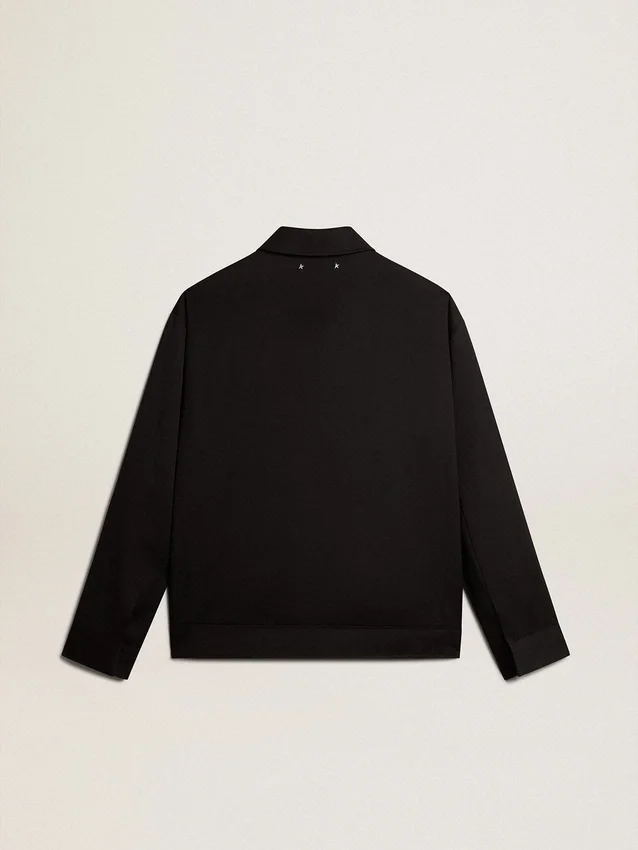 Veste zippée pour homme en gabardine de laine noire