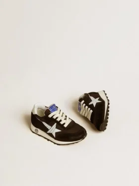 Young Marathon en nylon noir avec étoile imprimée et languette en cuir au talon