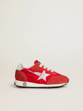 Young Marathon en nylon rouge avec étoile imprimée et languette en cuir au talon