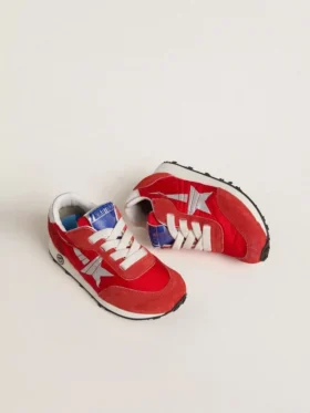 Young Marathon en nylon rouge avec étoile imprimée et languette en cuir au talon