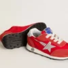 Young Marathon en nylon rouge avec étoile imprimée et languette en cuir au talon