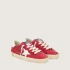 Young Super-Star en daim rouge avec étoile et languette au talon en cuir blanc